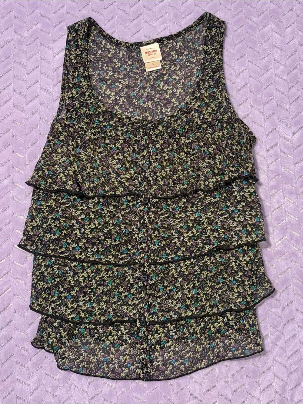 Mossimo Supply Co. Black Floral Tiered Ruffle Sleeveless Camisole